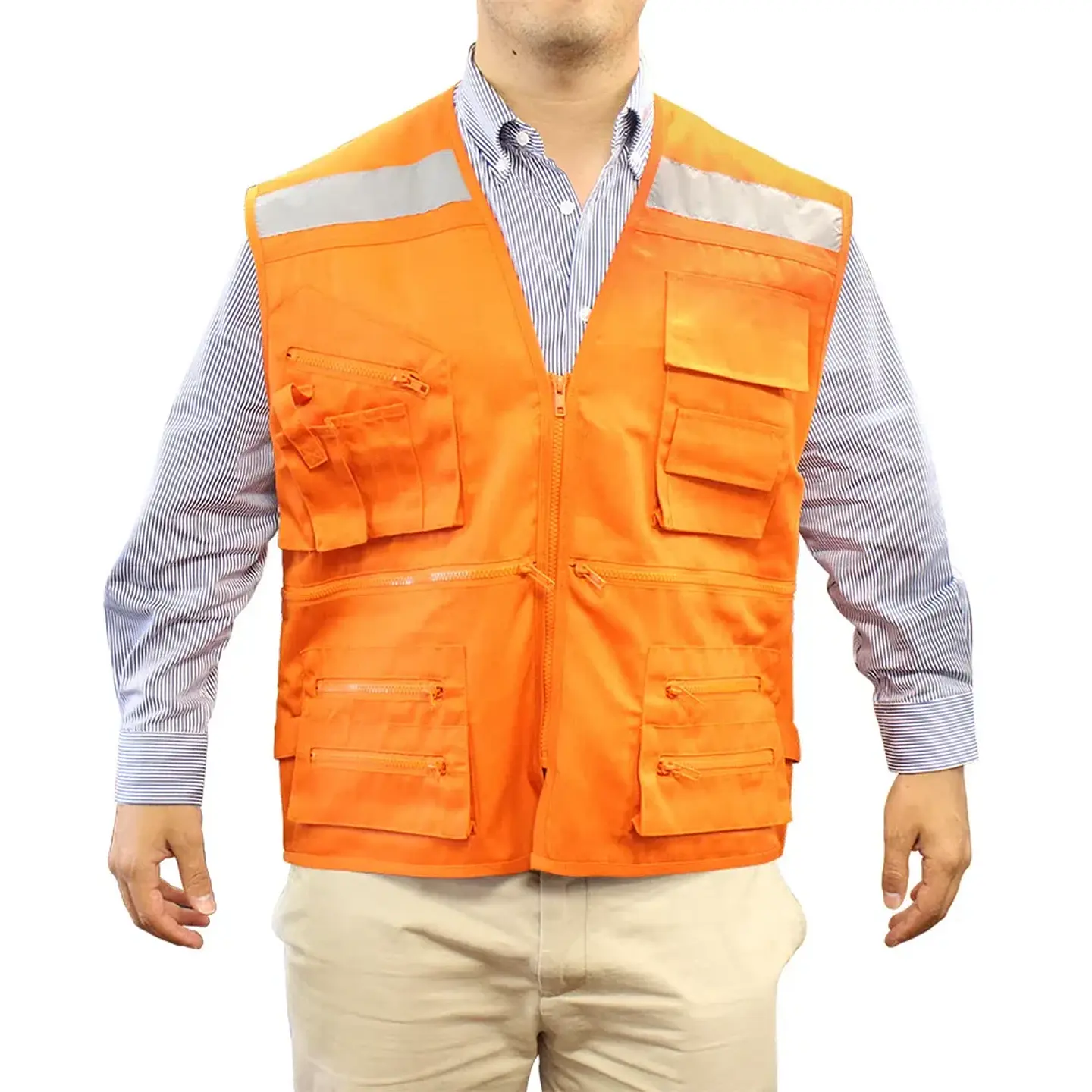 Chaleco geologo de poplin naranjo con cinta reflectante 2