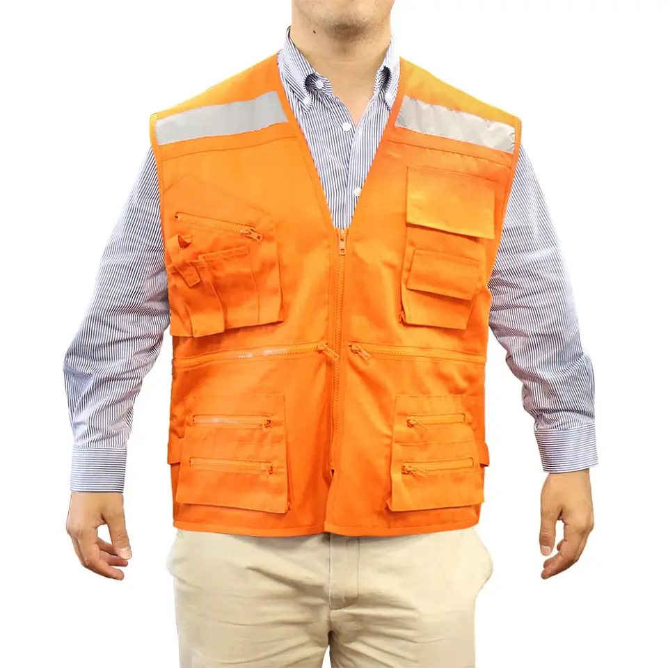 Chaleco geologo de poplin naranjo con cinta reflectante 2
