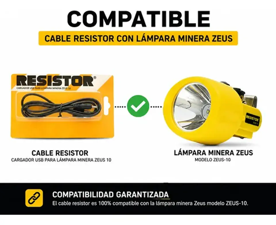 Cable Cargador Usb Lampara Minera Zeus 10 Resistor 2