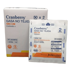 Gasa Estéril No Tejida Cranberry 5x5  Caja 50 Sobres