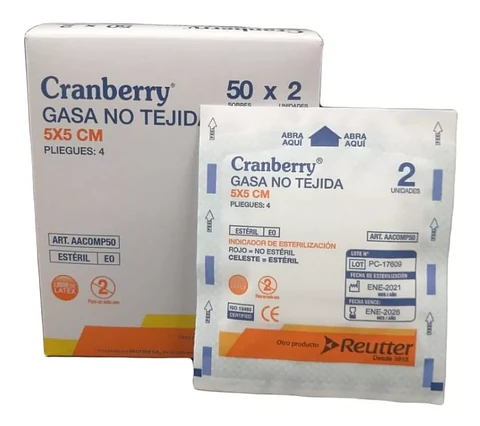 Gasa Estéril No Tejida Cranberry 5x5  Caja 50 Sobres