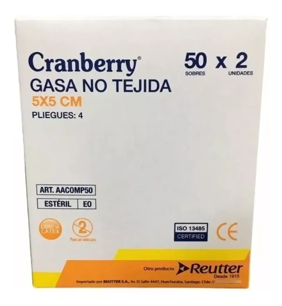 Gasa Estéril No Tejida Cranberry 5x5  Caja 50 Sobres 2