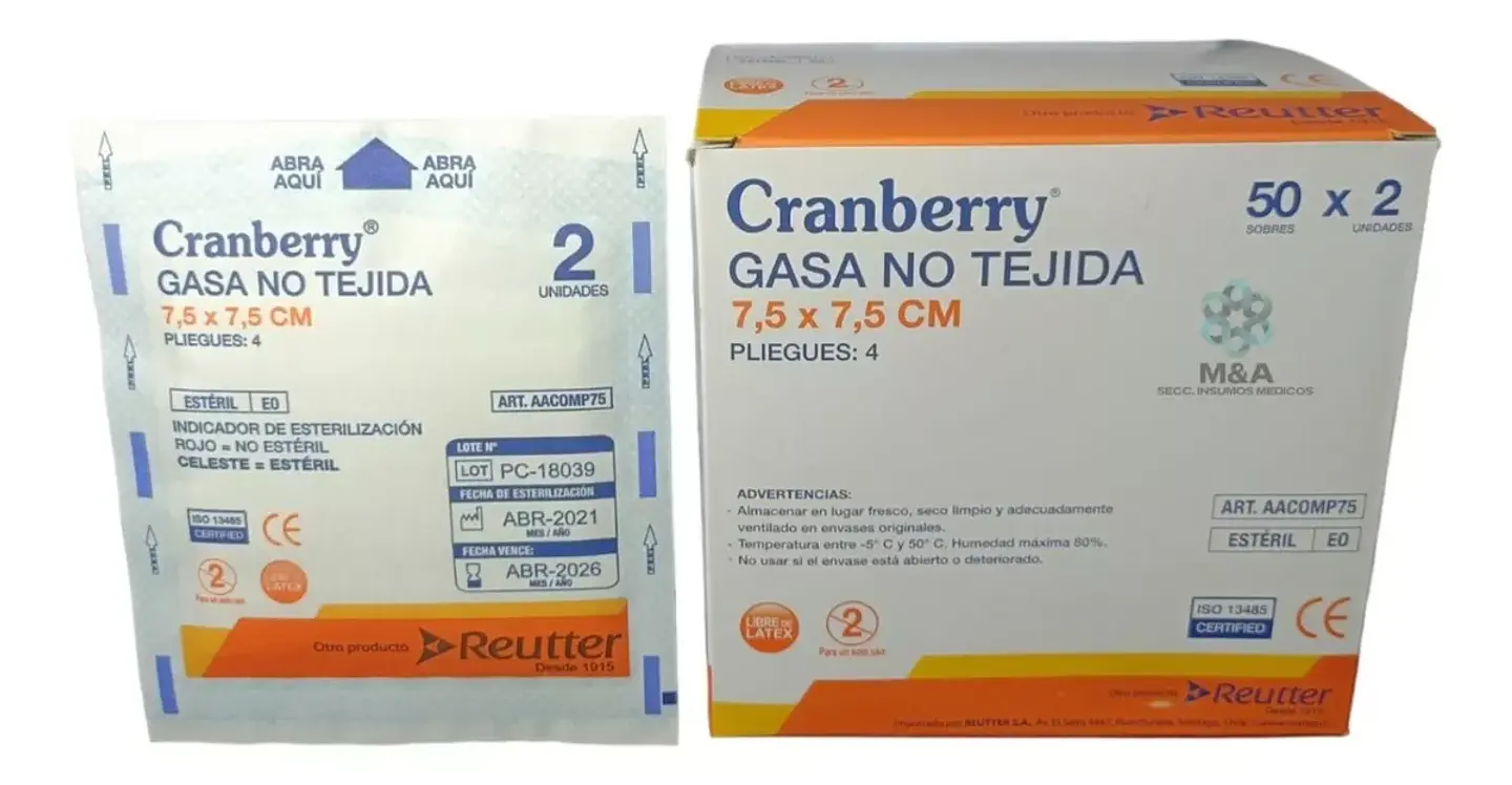 Gasa Estéril No Tejida 7,5x7,5 Cm Caja De 50 Sobres - Cranberry 3