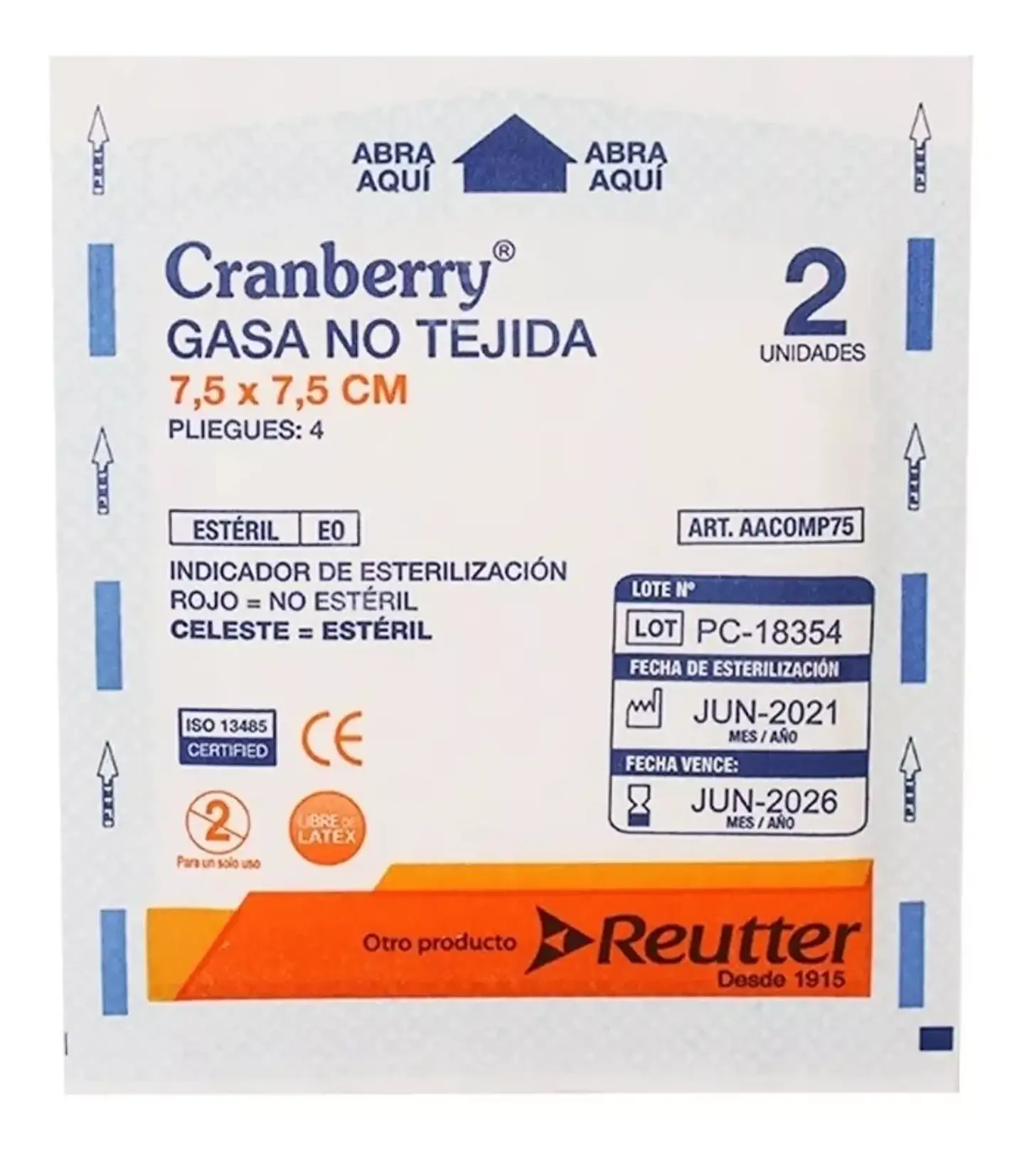 Gasa Estéril No Tejida 7,5x7,5 Cm Caja De 50 Sobres - Cranberry 2