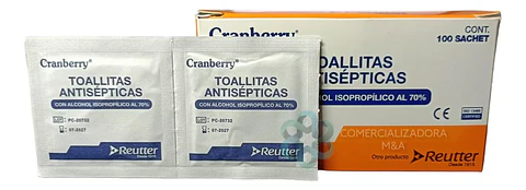 Toallitas Antisépticas Desinfectantes Alcohol 70% 100 Unidades 