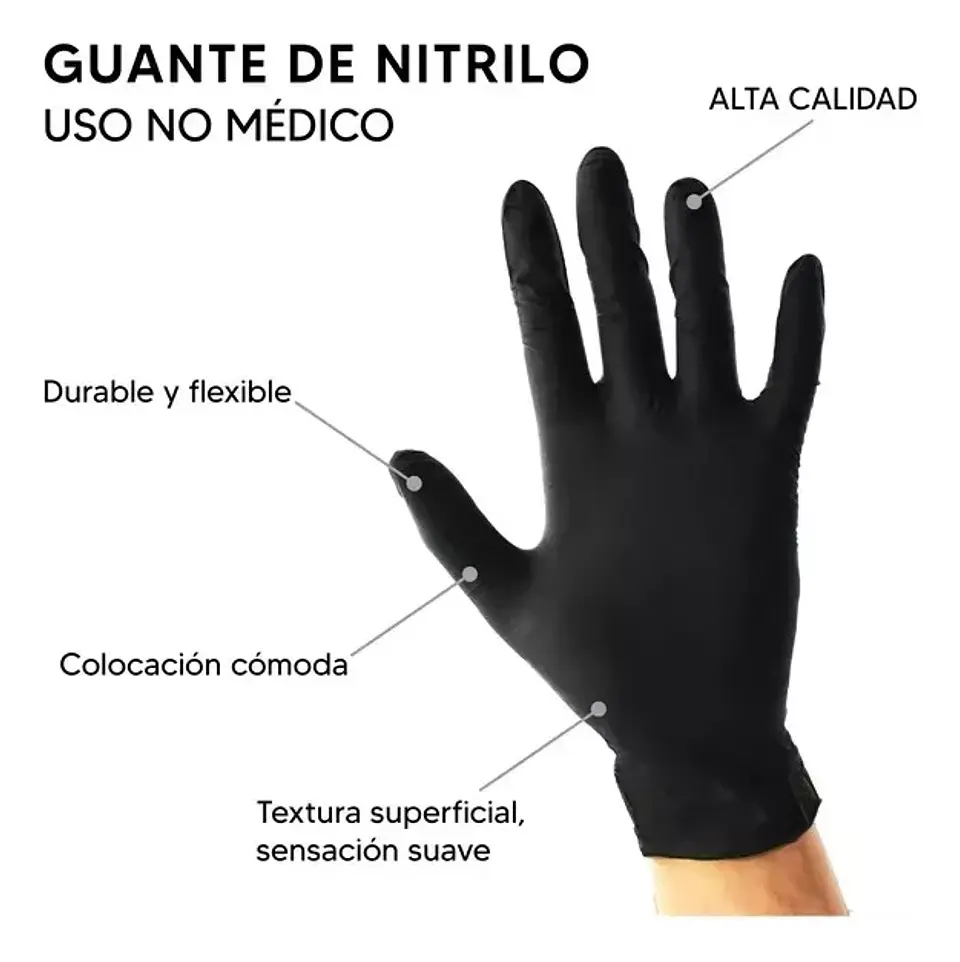 Guantes De Nitrilo Negro Antideslizantes Tresor 100 Unidades  3