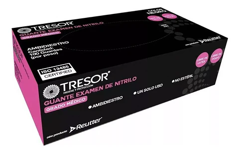Guantes De Nitrilo Negro Antideslizantes Tresor 100 Unidades 