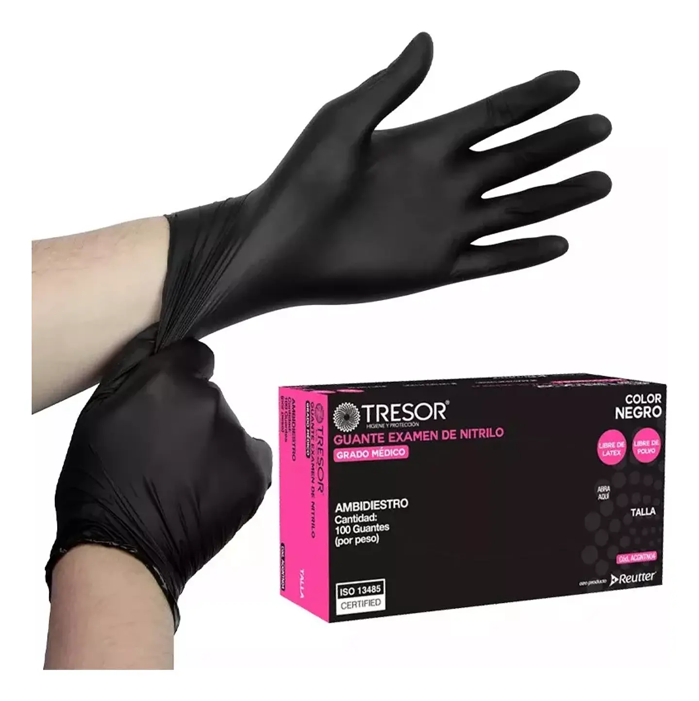 Guantes De Nitrilo Negro Antideslizantes Tresor 100 Unidades  2
