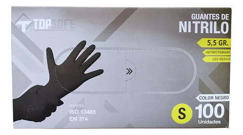 Guantes De Nitrilo Negros 5.5gr Caja De 100 Unidades