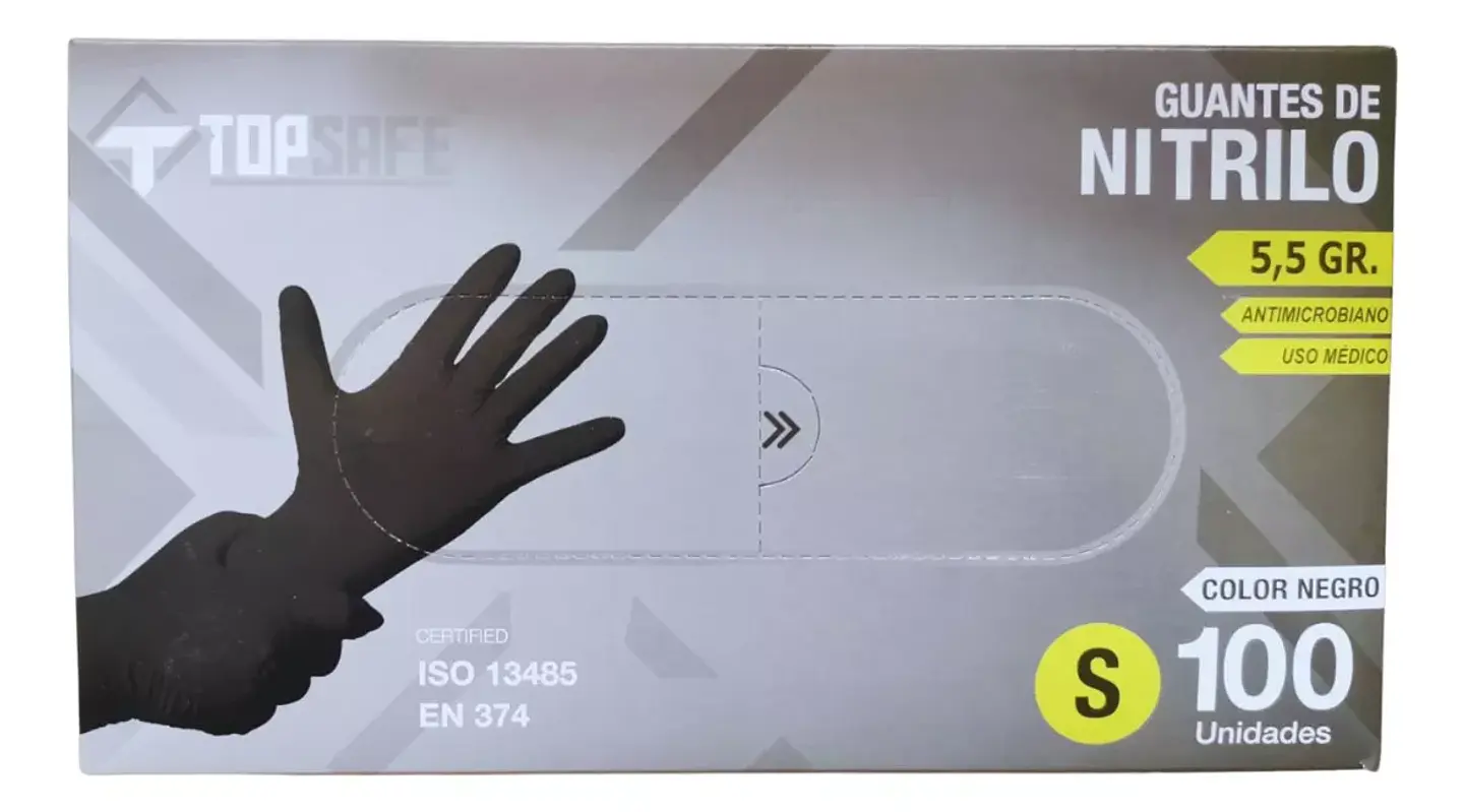 Guantes De Nitrilo Negros 5.5gr Caja De 100 Unidades 1