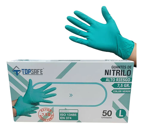 Guantes De Nitrilo Verdes Alta Resistencia 7.5 Gr 50 Unidades
