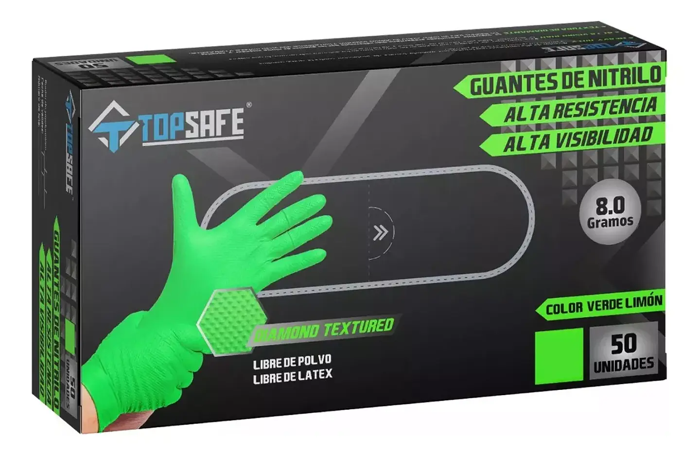 Guantes Nitrilo Verde Texturizado Profesional 8.0gr 50 Unidades 2