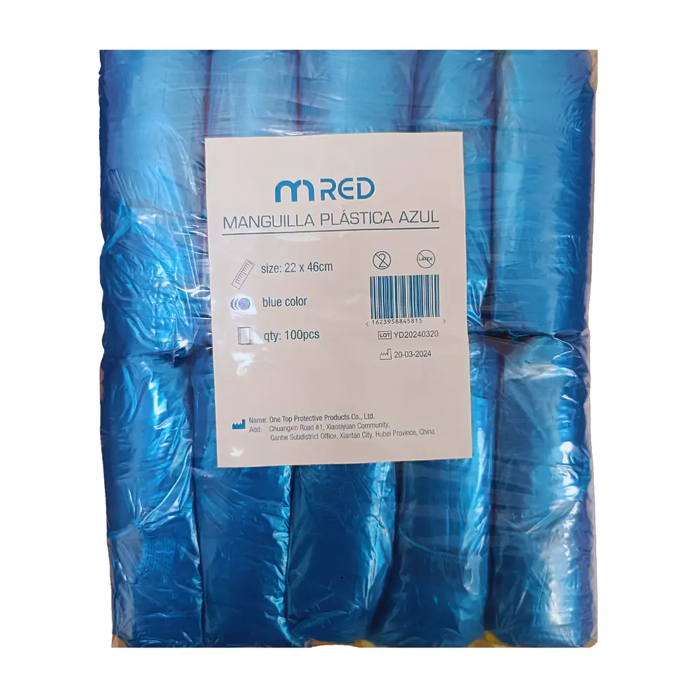 Manguilla Desechable Plástica Azul 100 Unidades - Mred 2