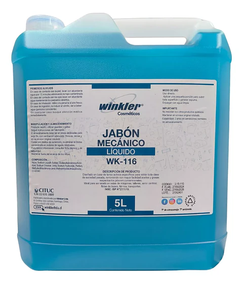 Jabon Mecánico Líquido Concentrado Wk-116 Winkler (5 Litros)