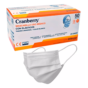 Mascarilla 3 Pliegues Con Elásticos 50 Unidades - Cranberry