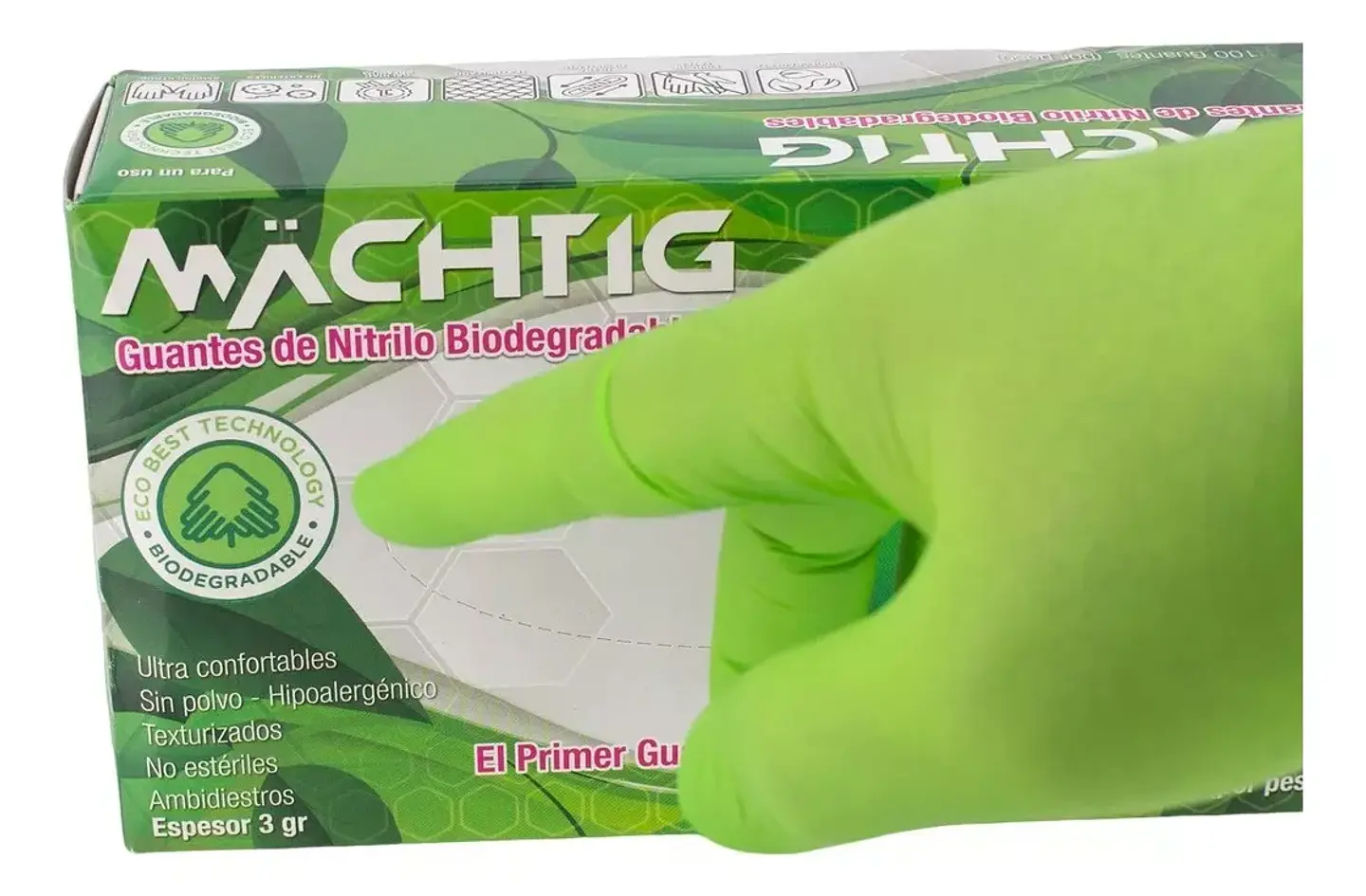 Guantes De Nitrilo Verde Biodegradables 100 Uds - Machtig 1