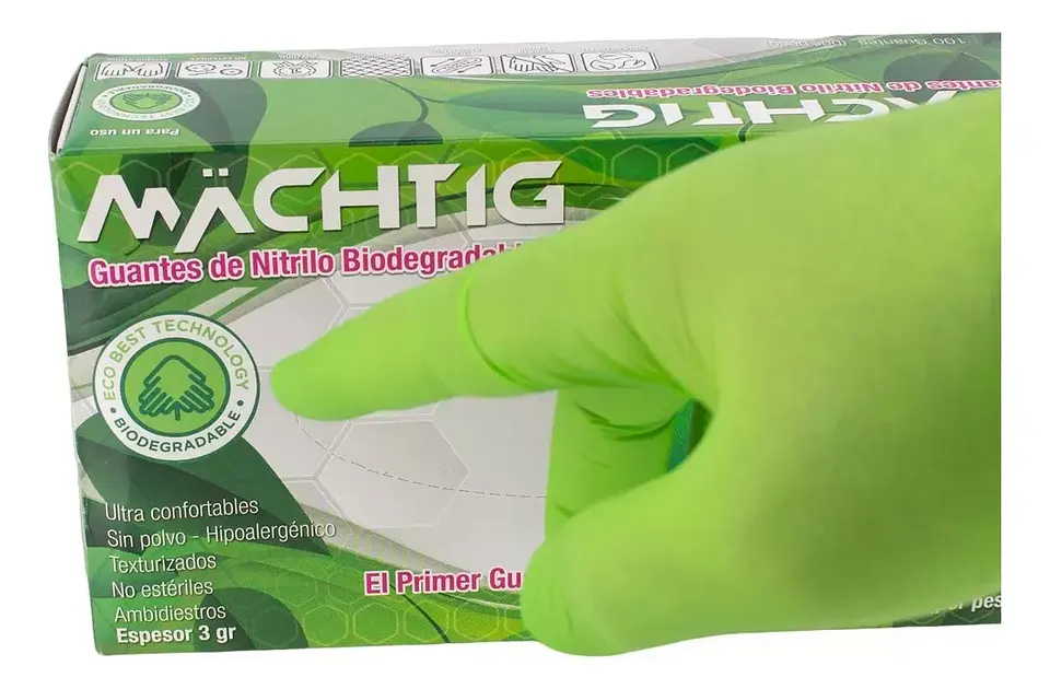 Guantes De Nitrilo Verde Biodegradables 100 Uds - Machtig 1