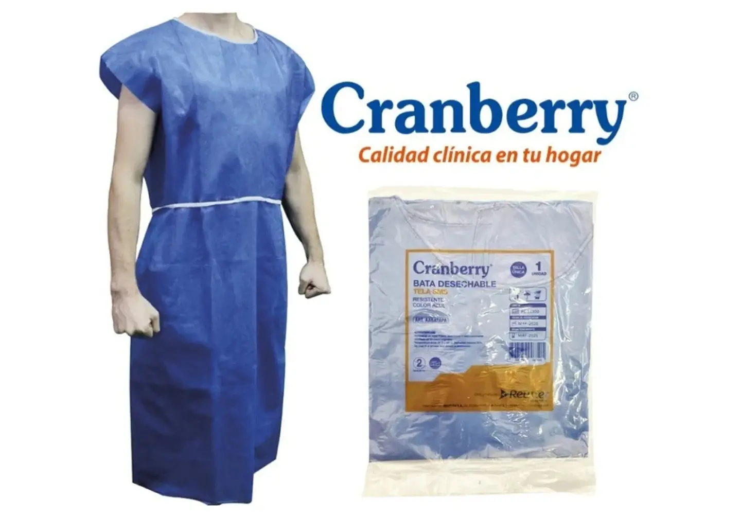 Bata Desechable Paciente Tela Sms Adulto Azul - Cranberry 2