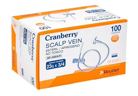 Scalp Vein Mariposa 23g * 3/4 Luer Lock 100 Unds - Cranberry 