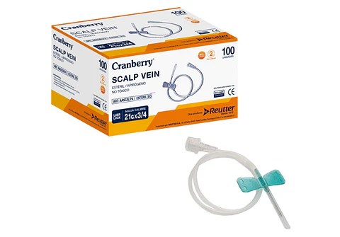 Scalp Vein Mariposa 21g  3/4 Luer Lock 100 Unidades - Cranberry