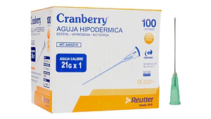 Aguja HiPodérmica 21g X 1 Caja 100 Unidades - Cranberry