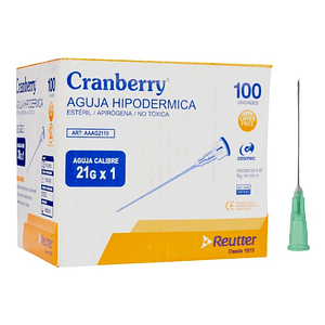 Aguja HiPodérmica 21g X 1 Caja 100 Unidades - Cranberry