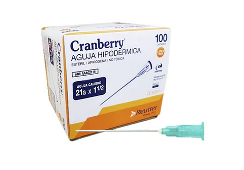 Aguja HiPodérmica 21g X 1/2 Caja 100 Unidades - Cranberry 