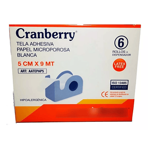 Tela Adhesiva Papel Microporosa 5CM X 9M 6 rollos + dispesador - Cranberry