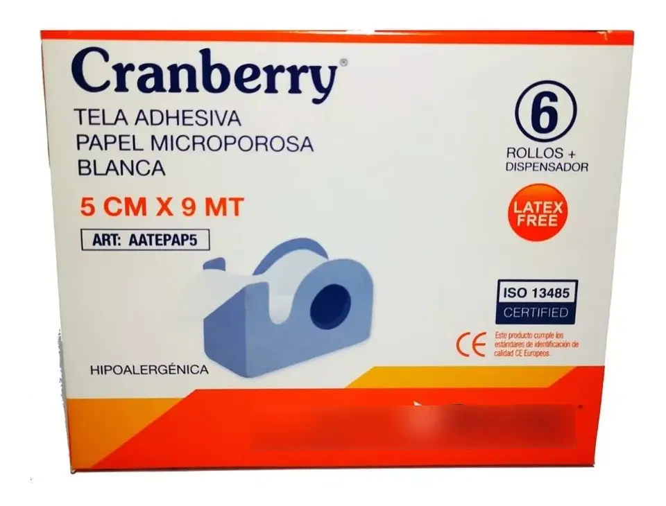 Tela Adhesiva Papel Microporosa 5CM X 9M 6 rollos + dispesador - Cranberry 1