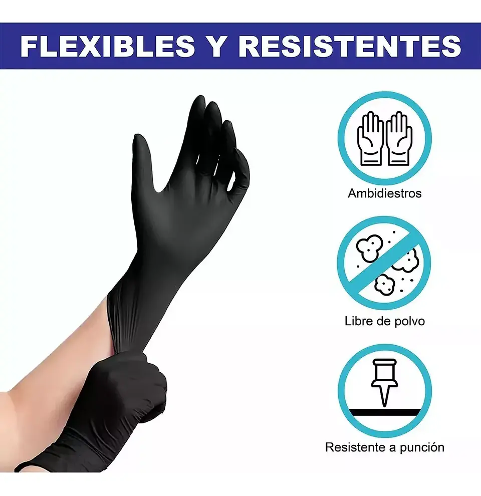 Guantes De Nitrilo Negro Caja de 100 Unidades - Mred 4
