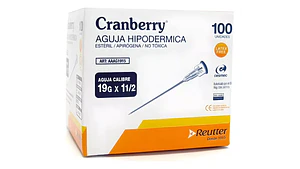 Aguja HiPodérmica 19g 1 1/2 Caja 100 Unidades - Cranberry