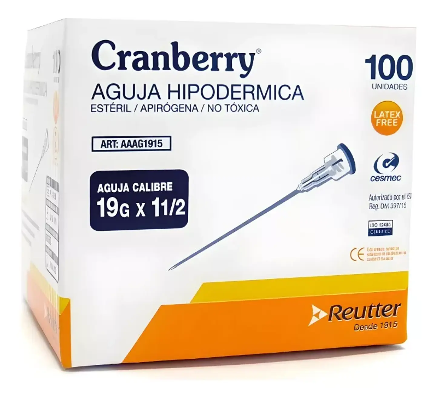 Aguja HiPodérmica 19g 1 1/2 Caja 100 Unidades - Cranberry 1