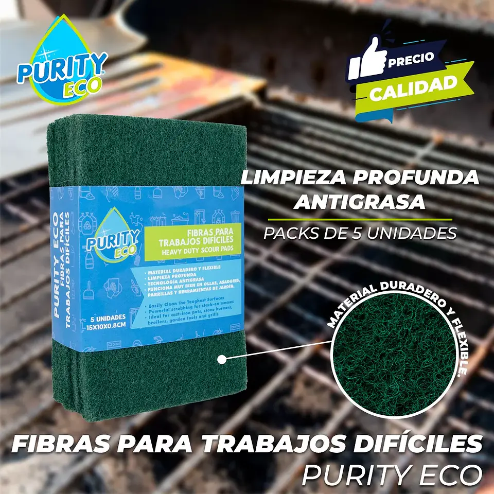 Esponjas Fibra Verdes Abrasivas Para Cocina Pack 5 Unidades 3
