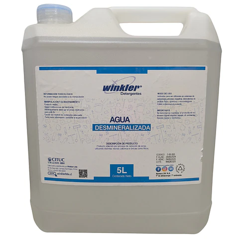 Agua Desmineralizada Winkler – Bidón 5 Litros