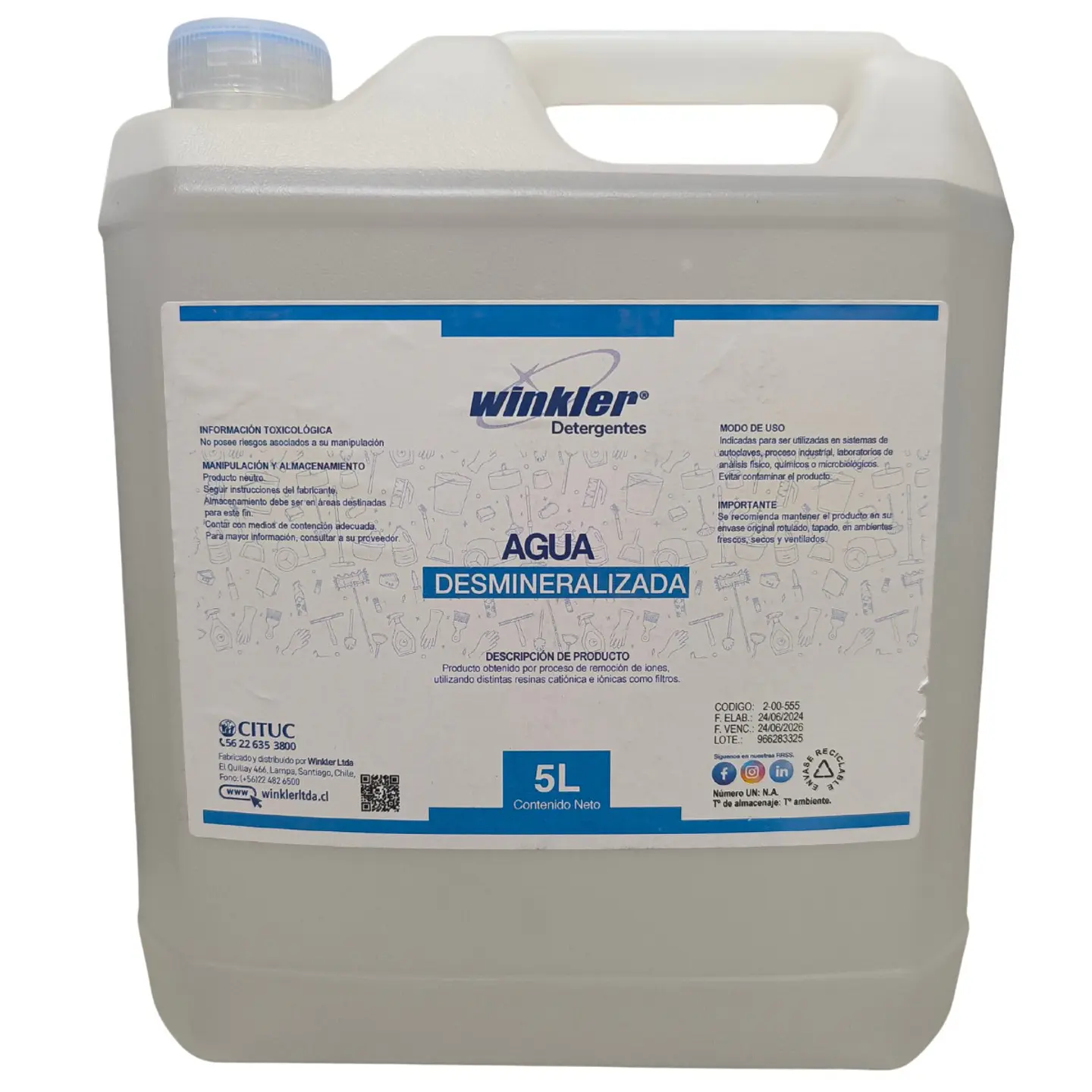 Agua Desmineralizada Winkler – Bidón 5 Litros 1