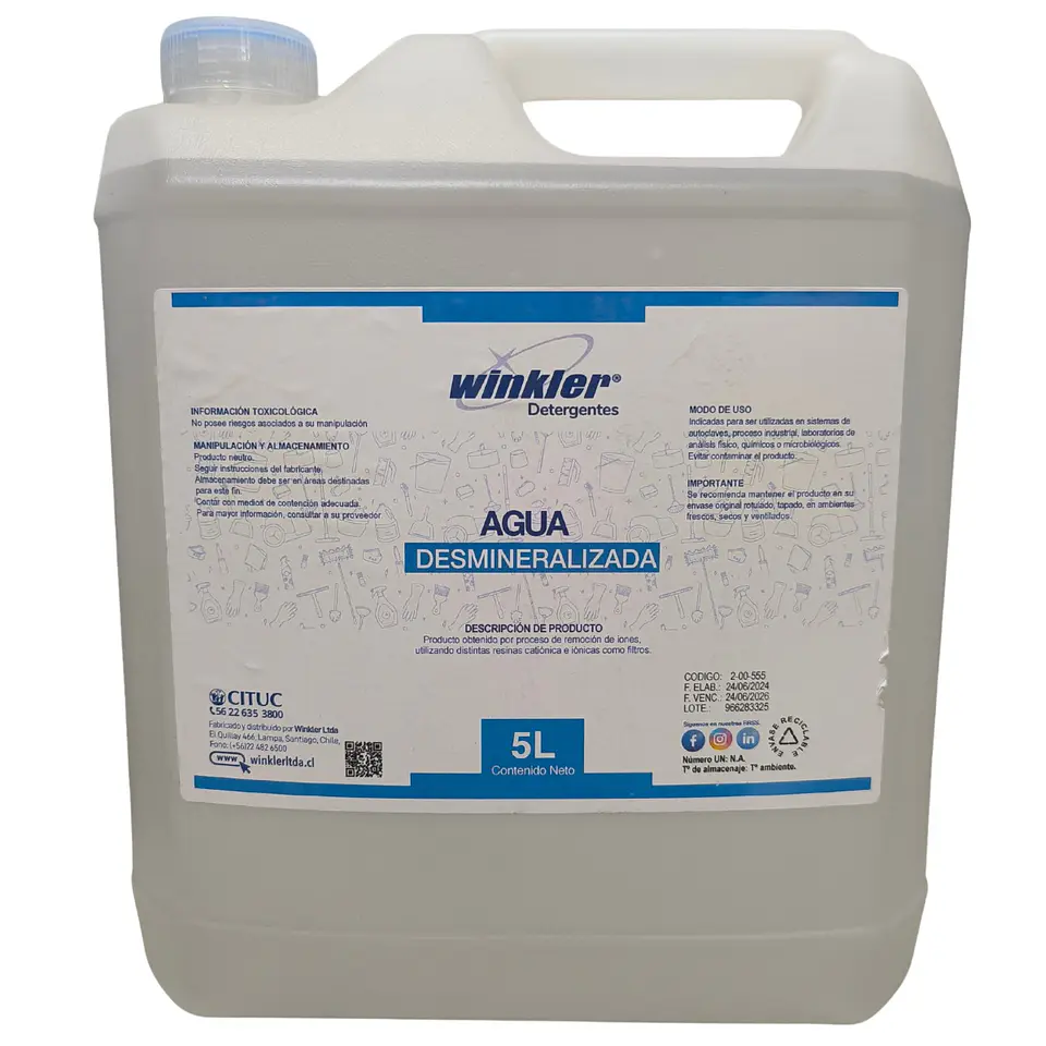 Agua Desmineralizada Winkler – Bidón 5 Litros 1