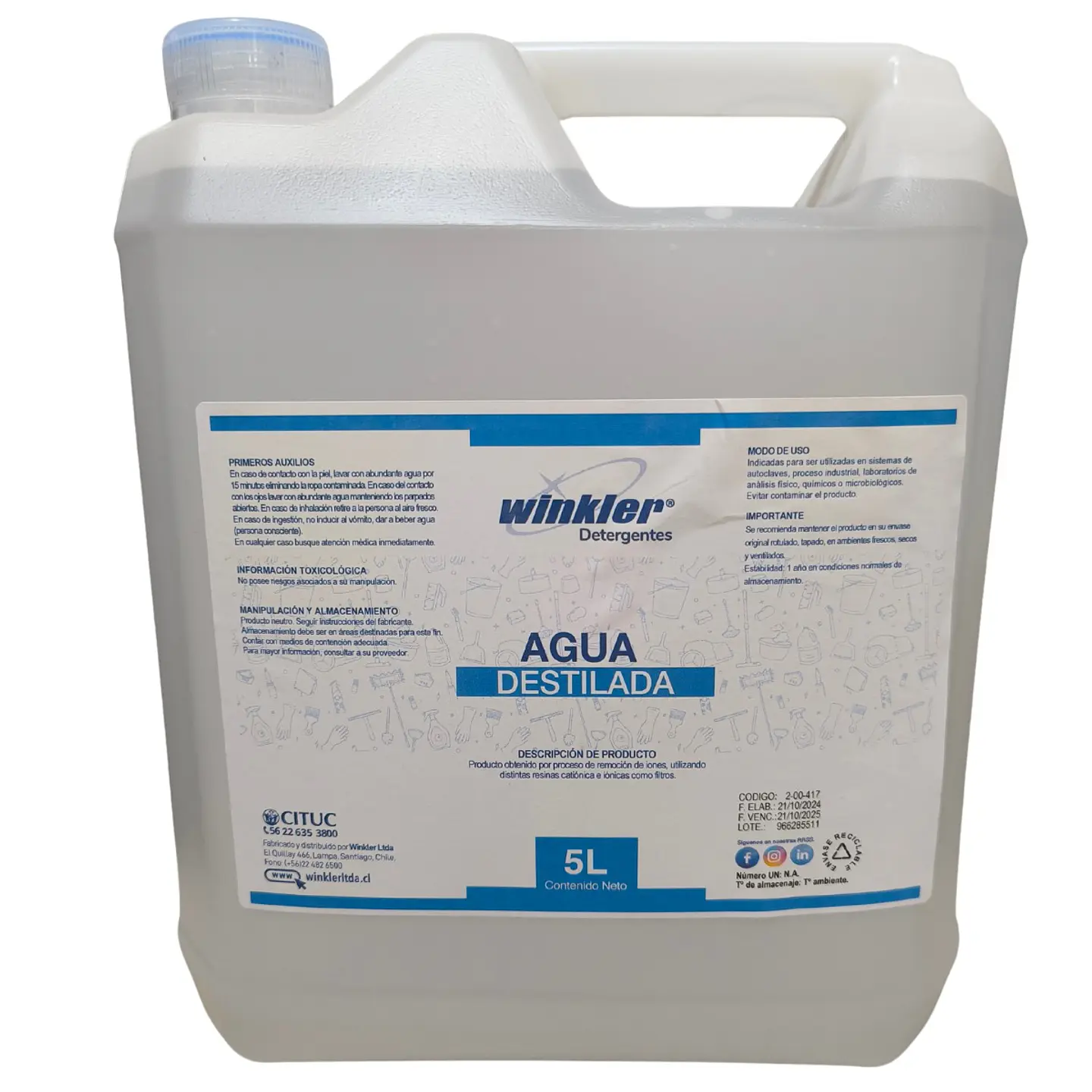 Agua Destilada Bidón 5 Litros winkler 1
