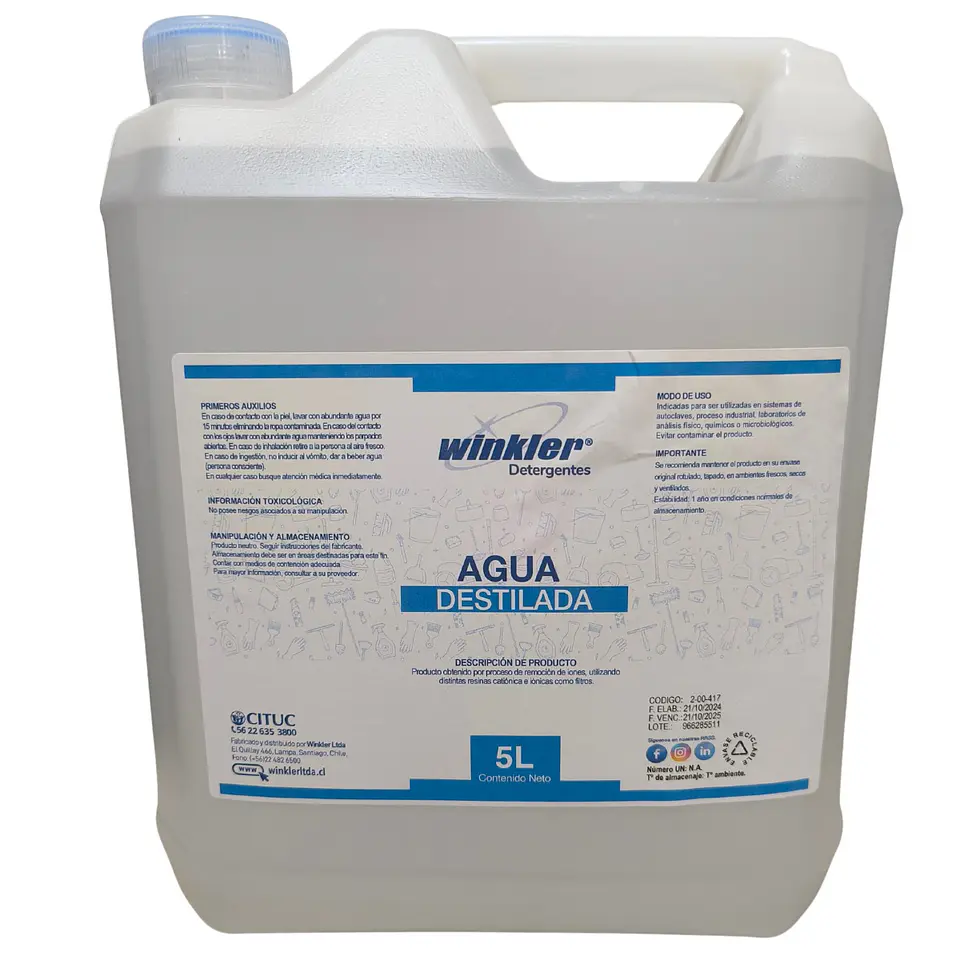 Agua Destilada Bidón 5 Litros winkler 1