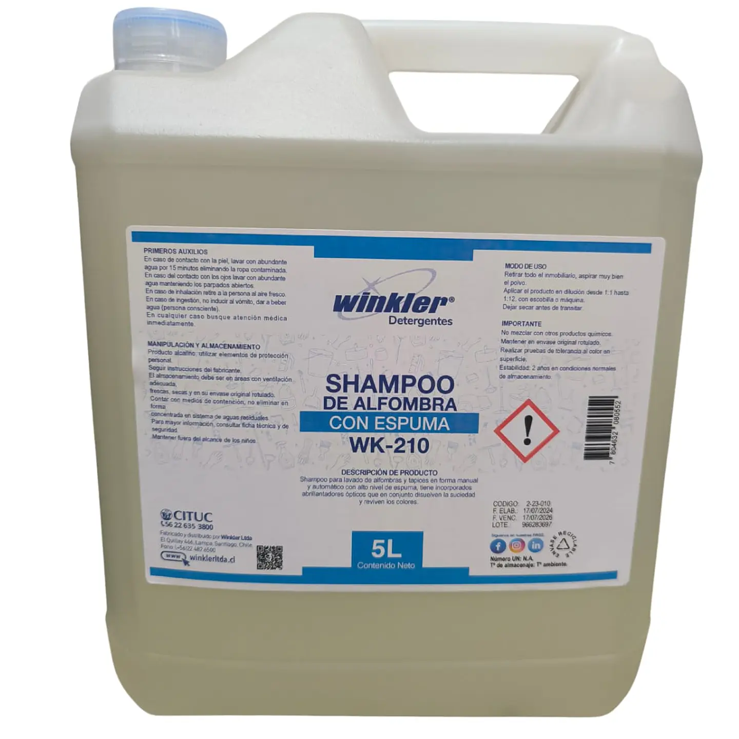 Shampoo para Alfombras y Tapices con Espuma Winkler WK-210 – 5 Litros 1