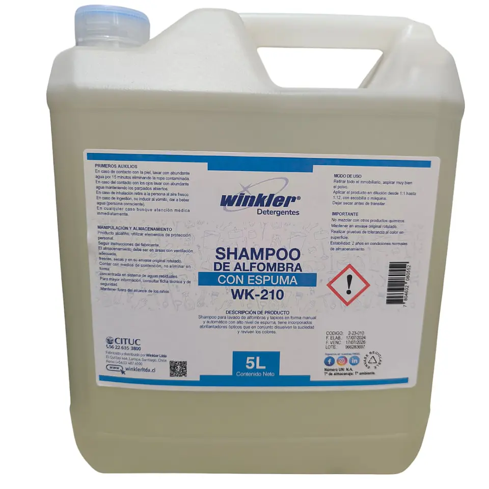 Shampoo para Alfombras y Tapices con Espuma Winkler WK-210 – 5 Litros 1