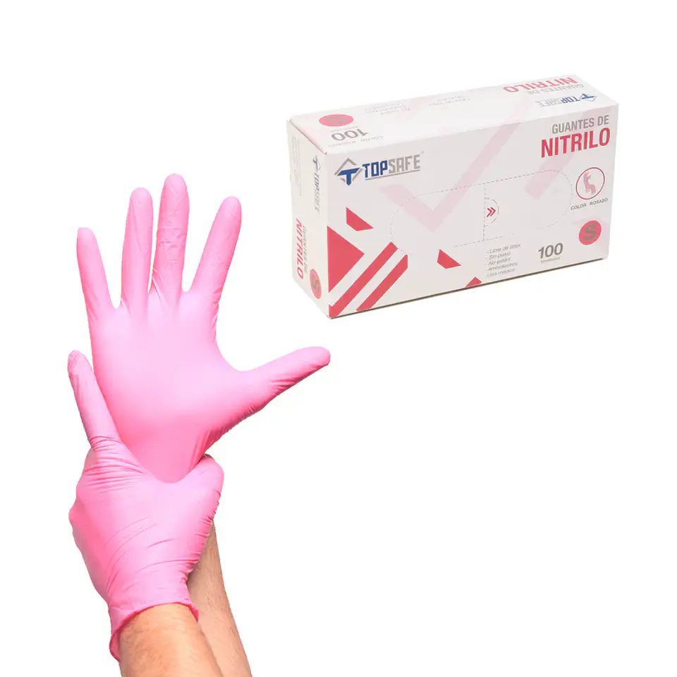 Guantes De Nitrilo Rosado 3.5 Gr Caja 100 Unidades - Topsafe 1
