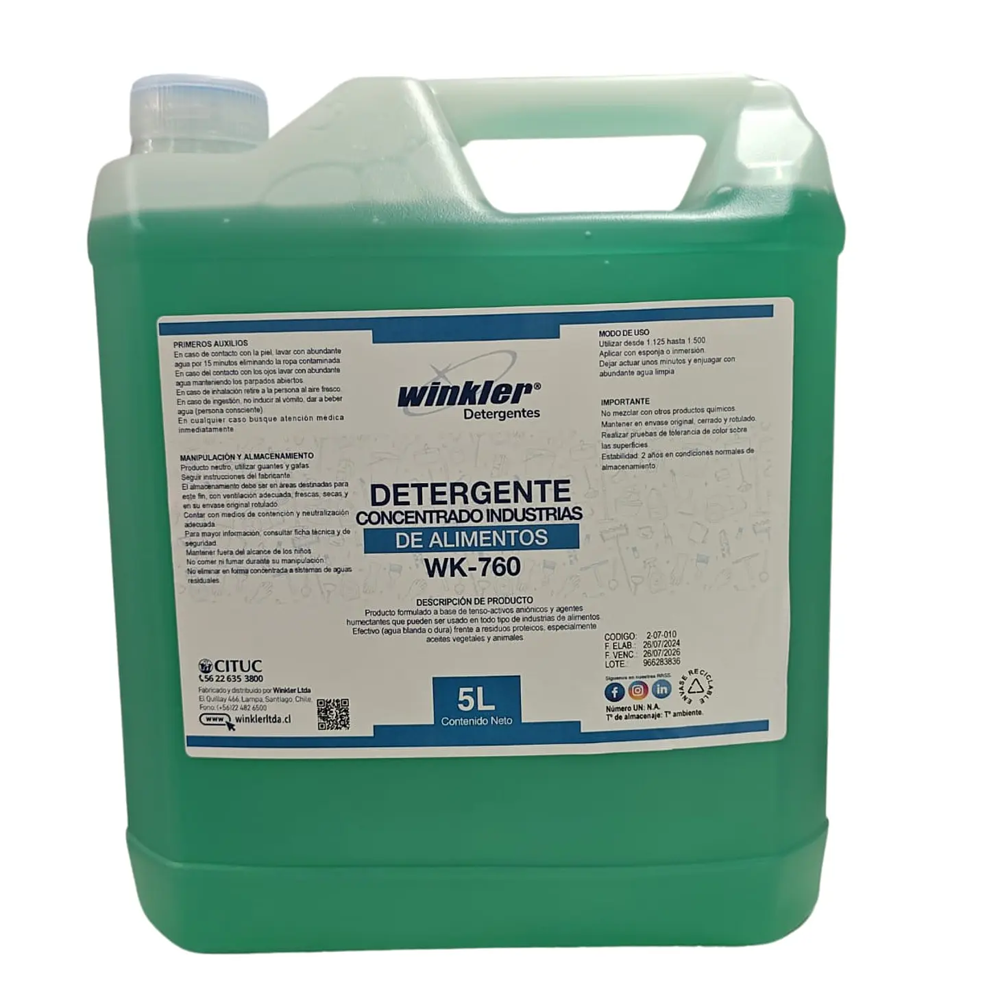 Detergente Concentrado Industrias De Alimentos 5 Litros - Wk-760 1