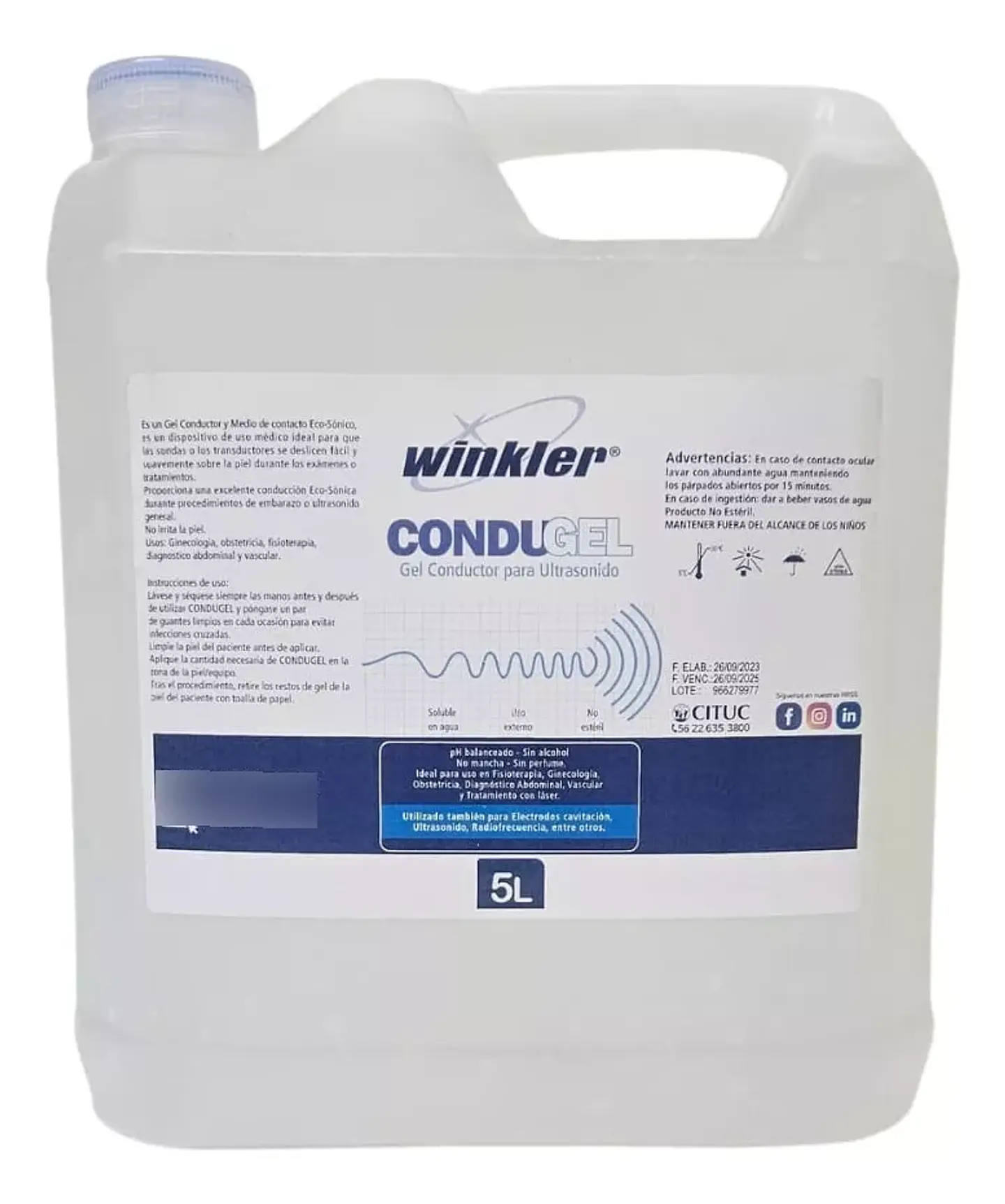 Gel Conductor Ultrasonido Incoloro 5 Lts - Winkler  1