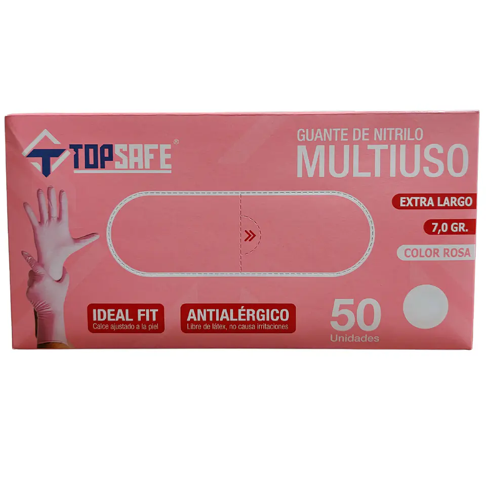 Guantes De Nitrilo Rosado 7.0 Gr 50 Unidades  1