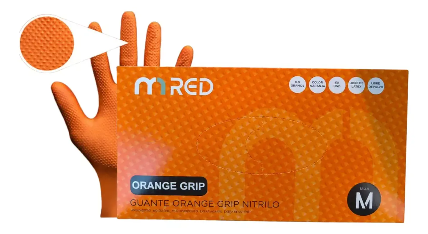 Guantes Nitrilo Naranjo Texturizado 8.0gr 50 Uds 1