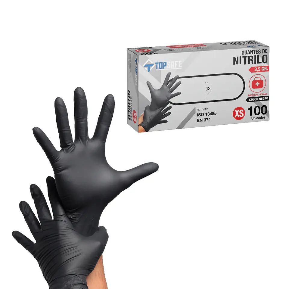 Guante Nitrilo Negro 3.5 Gr 100 Unidades - Topsafe 1