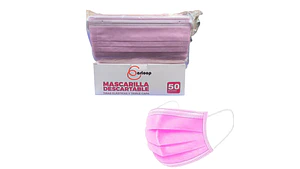 Mascarillas Desechables 3 Pliegues Rosadas  50 Unidades
