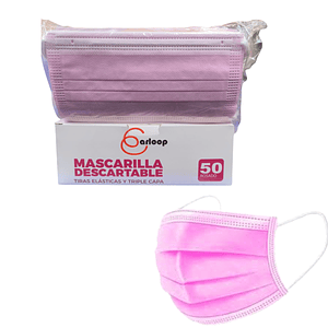 Mascarillas Desechables 3 Pliegues Rosadas  50 Unidades