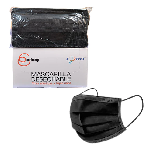 Mascarillas Desechables 3 Pliegues Negras  50 Unidades