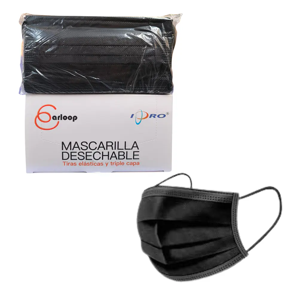 Mascarillas Desechables 3 Pliegues Negras  50 Unidades 1